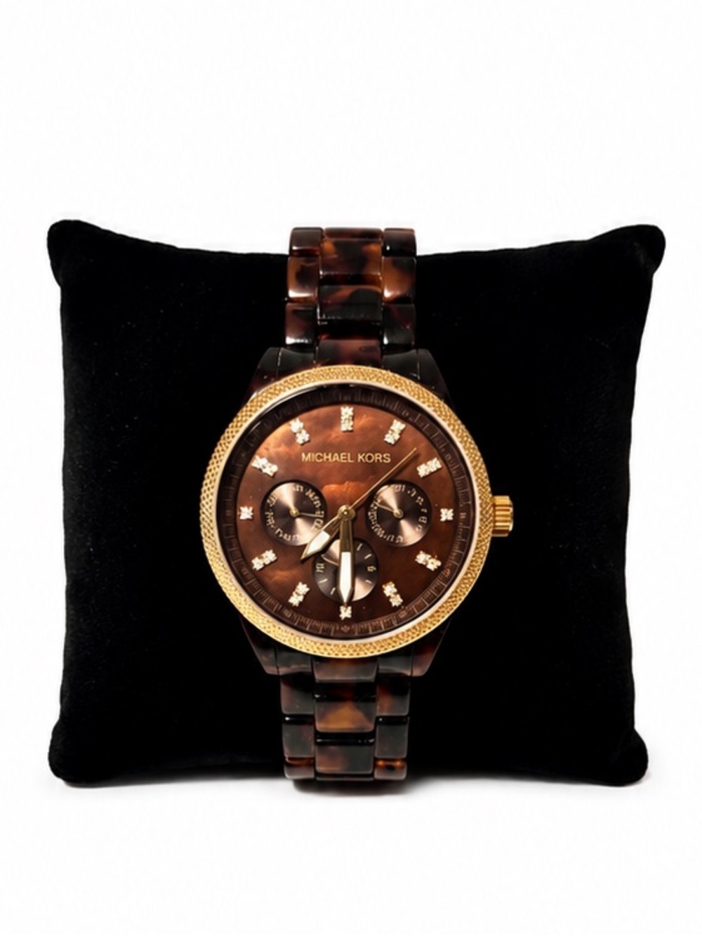 Michael Kors “Jet Set” Tortoise Shell Gold Diamond Chronograph Watch MK5038 - Picture 2 of 4